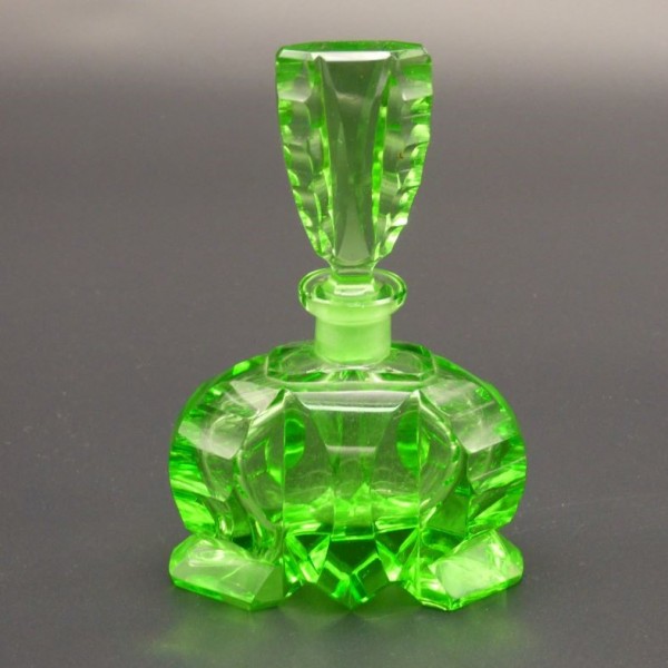Green glass perfume bottle....